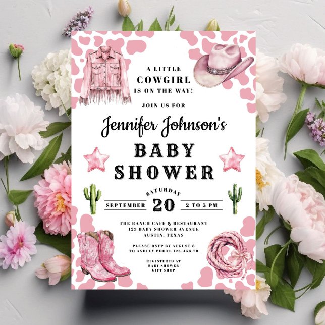 Cute Pink Cowgirl Baby Shower Invitation (Cute Pink Cowgirl Baby Shower Invitation)