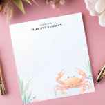 Cute Pink Crab Nautical Beach Personalised Name Notepad<br><div class="desc">Bring a touch of seaside charm to your notes with this adorable, personalised notepad. A cute, pink-hued crab illustration scuttles across the bottom, accompanied by subtle seaweed accents. The clean, minimalist design keeps the focus on the charming crustacean. Add your custom text to create a unique and fun notepad. Perfect...</div>