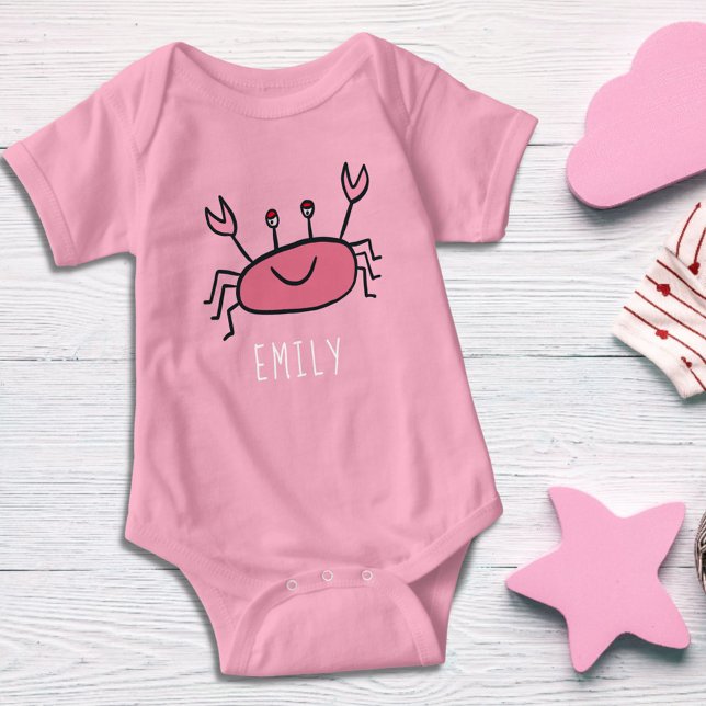 Cute Pink Crab Sea Animal Baby Girl Name Bodysuit (Creator Uploaded)