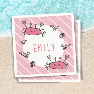 Cute Pink Crab Sea Animal Girl Name Birthday Napkin