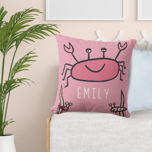 Cute Pink Crab Sea Animal Girl Name Cushion