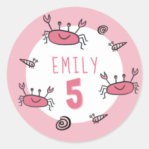 Cute Pink Crab Sea Animals Girl Birthday Classic Round Sticker