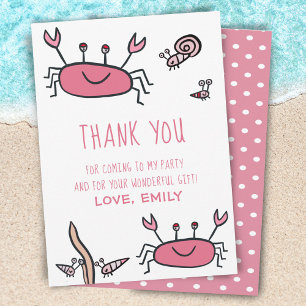 Cute Pink Crab Sea Animals Girl Birthday  Thank You Card