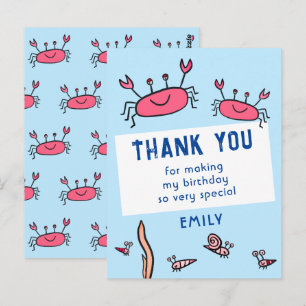 Cute Pink Crab Sea Animals Girl Birthday Thank you Postcard