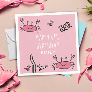 Cute Pink Crab Sea Animals Girl Happy Birthday Napkin