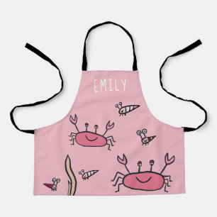 Cute Pink Crab Sea Animals Girl Name Apron