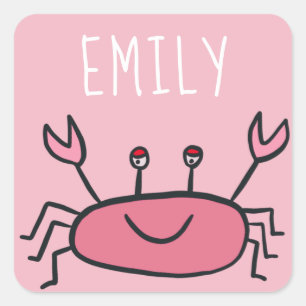 Cute Pink Crab Sea Animals Girl Name Square Sticker