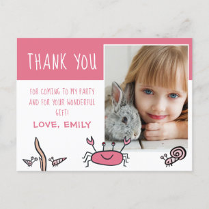 Cute Pink Crab Sea Animals Girl Photo Birthday Postcard
