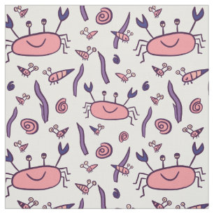 Cute Pink Crab Sea Animals Pattern Kids Girl Fabric