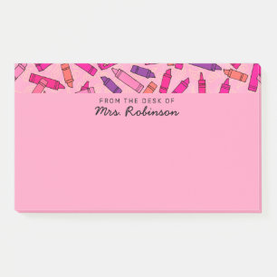 Cute Pink Crayons Teacher From the Desk of 10x6 Post-it Notes
