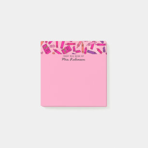 Cute Pink Crayons Teacher From the Desk of 3x3 Post-it Notes
