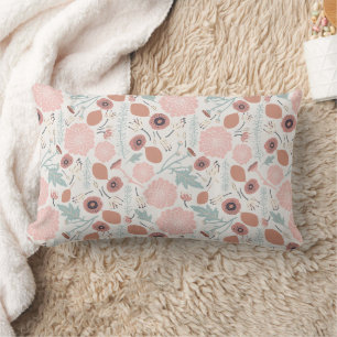 Cute Pink Cream Repeat Botanical Flowers Print Lumbar Cushion