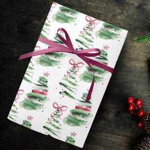 Cute Pink Creme Coquette Bows Christmas Trees Wrapping Paper