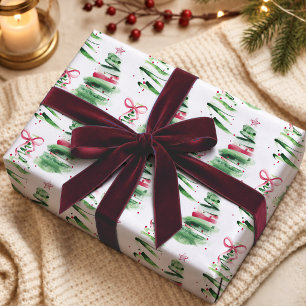 Cute Pink Creme Coquette Bows Christmas Trees Wrapping Paper