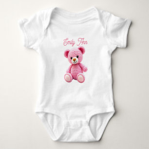 Cute Pink Crocheted Baby Girl's Personalised Bodysuit