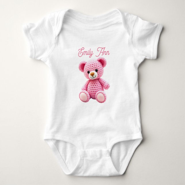 Cute Pink Crocheted Baby Girl's Personalised Bodysuit (Front)