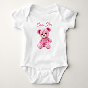 Cute Pink Crocheted Baby Girl's Personalized Baby Bodysuit
