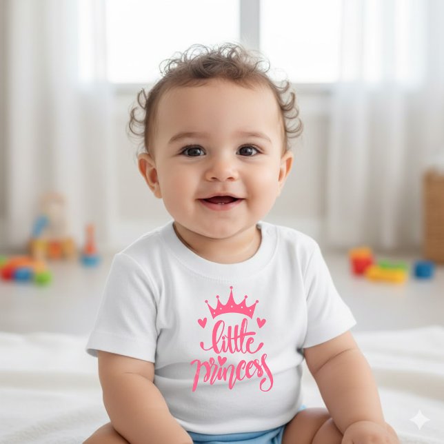 Cute Pink Crown Little Princess Baby T-Shirt Baby Bodysuit (Creator Uploaded)