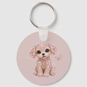 Cute Pink Crystal Puppy Key Ring