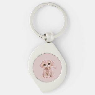 Cute Pink Crystal Puppy Key Ring