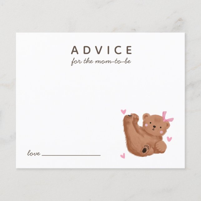 Cute Pink Cub Bear Advice for Mummy Card (Front)