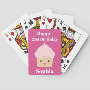 Cute Pink Cupcake 21st Birthday Playing Cards