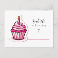 Cute Pink Cupcake Birthday Announcement Postcard