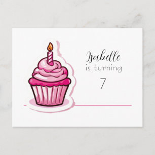 Cute Pink Cupcake Birthday Announcement Postcard