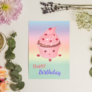  Cute pink cupcake Birthday Card