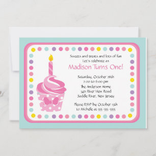 Cute Pink Cupcake Girl Birthday Party Invitation