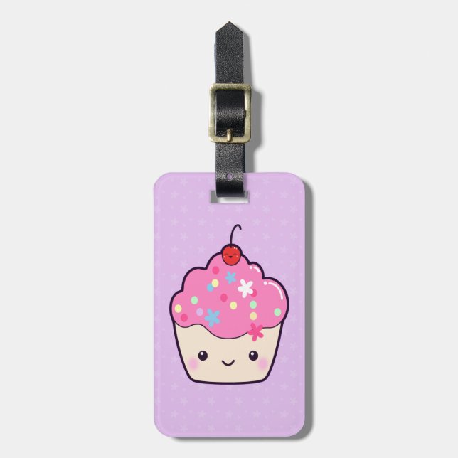 Cute Pink Cupcake Luggage Tag (Front Vertical)
