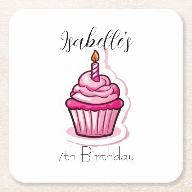 Cute Pink Cupcake Paper Coaster (Front)