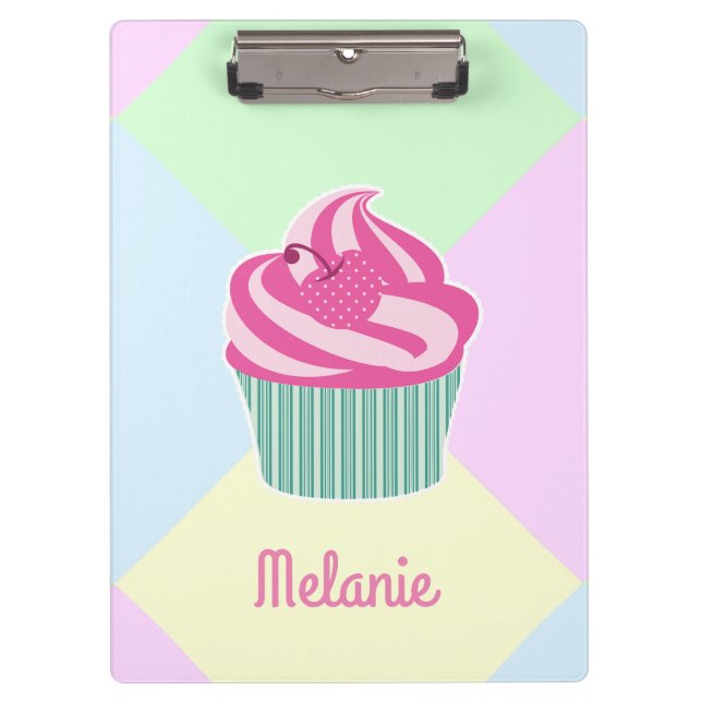 Cute Pink Cupcake Pastel Colours Personalised Clipboard (Front)