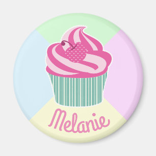 Cute Pink Cupcake Pastel Colours Personalised Magnet