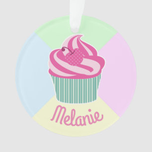 Cute Pink Cupcake Pastel Colours Personalised  Ornament