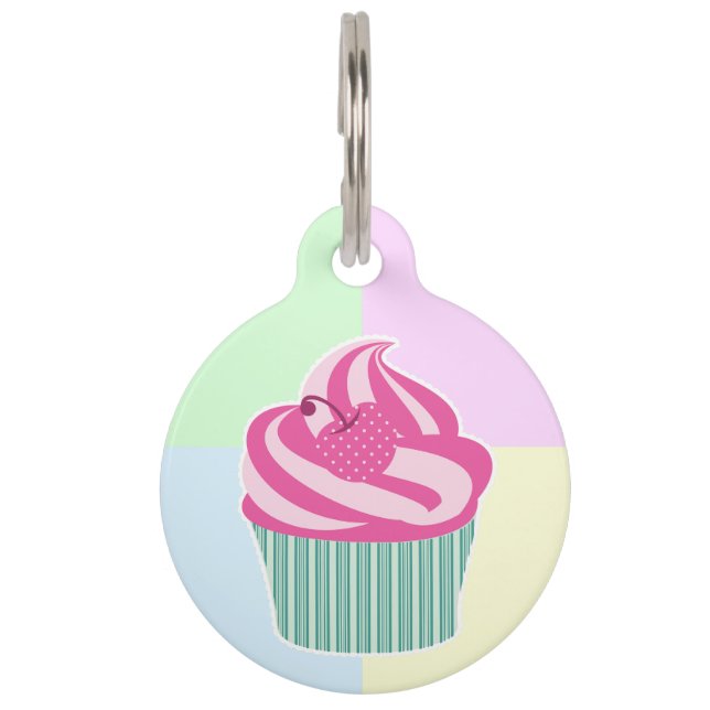Cute Pink Cupcake Pastel Colours Pet Tag (Front)