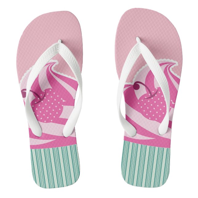 Cute Pink Cupcake Pastel Pink Thongs (Footbed)