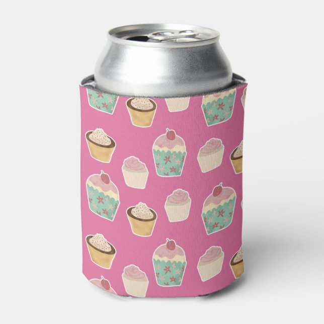 Cute Pink Cupcake pattern Can Cooler (Can Front)