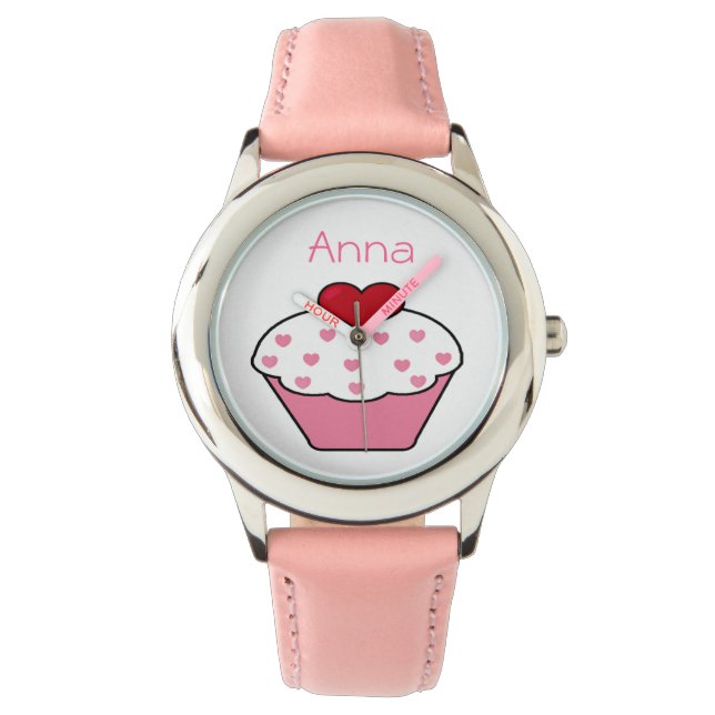 cute pink cupcake personalised design watch (Front)