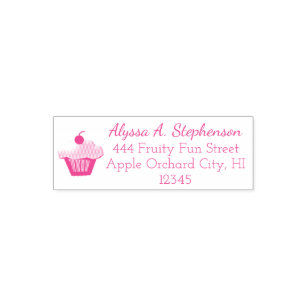 Cute Pink Cupcake Return Address Stamp