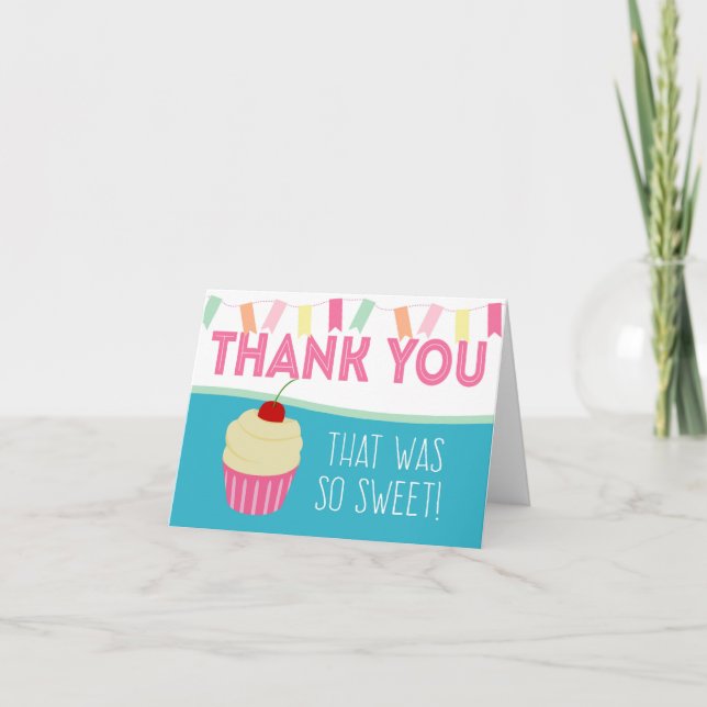 Cute Pink Cupcake Thank You Card (Front)