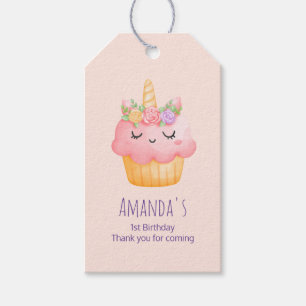 Cute Pink Cupcake Unicorn with Roses Gift Tags