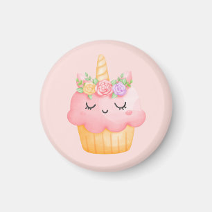 Cute Pink Cupcake Unicorn with Roses Magnet