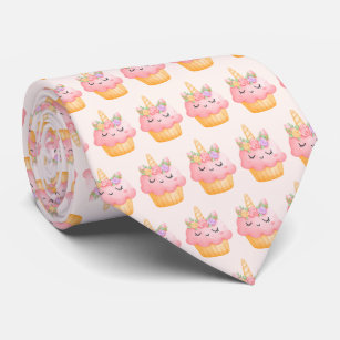 Cute Pink Cupcake Unicorn with Roses Pattern Tie