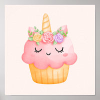Cute Pink Cupcake Unicorn with Roses