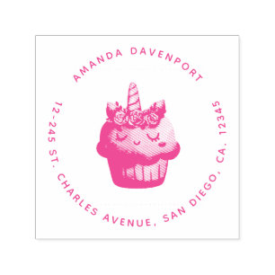 Cute Pink Cupcake Unicorn with Roses Self-inking Stamp