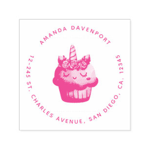 Cute Pink Cupcake Unicorn with Roses Self-inking Stamp