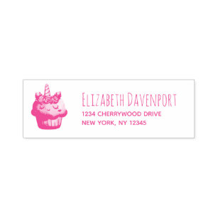 Cute Pink Cupcake Unicorn with Roses Self-inking Stamp