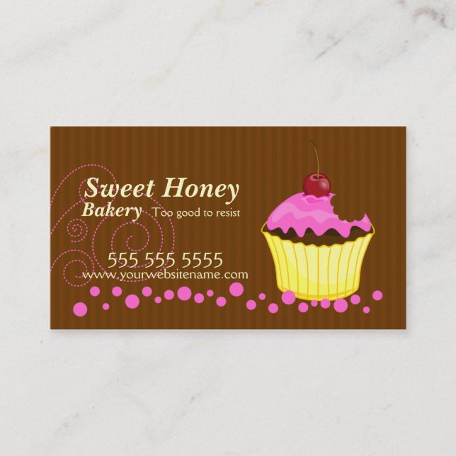 Cute Pink Cupcake with Cherry Business Cards (Front)