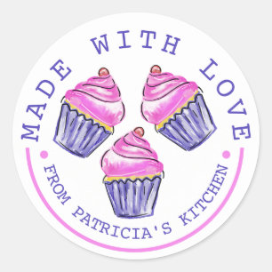 Cute Pink Cupcakes Made With Love Baking Classic Round Sticker